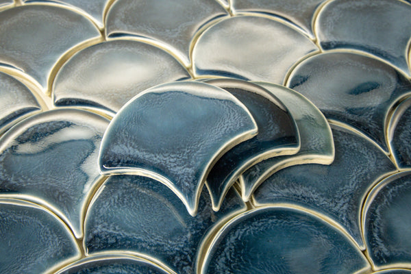 Blue Hand-Made Fish Scale Shaped Tiles - WQTFBM_13C