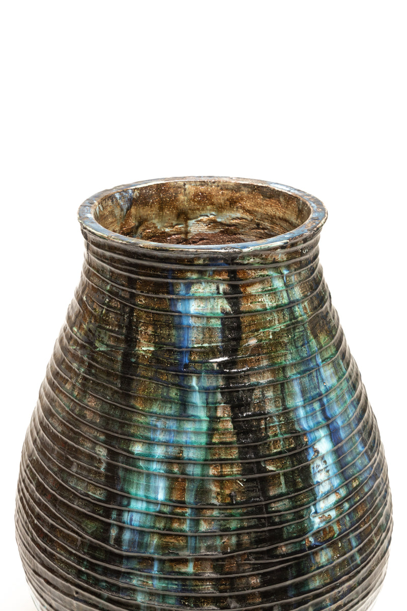 Vessel with Aqua and earthy green and brown glaze - WTJUZY