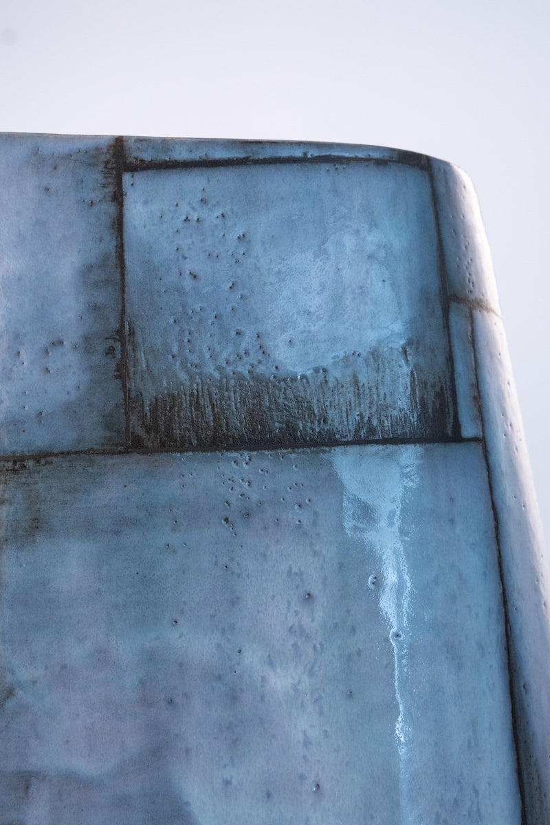 Blue & Black Hand-Made Ceramic Outdoor Lantern - Y6NXFG