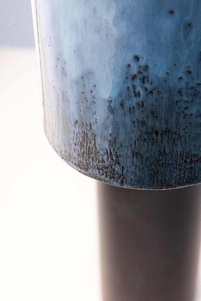 Blue & Black Hand-Made Ceramic Outdoor Lantern - Y6NXFG