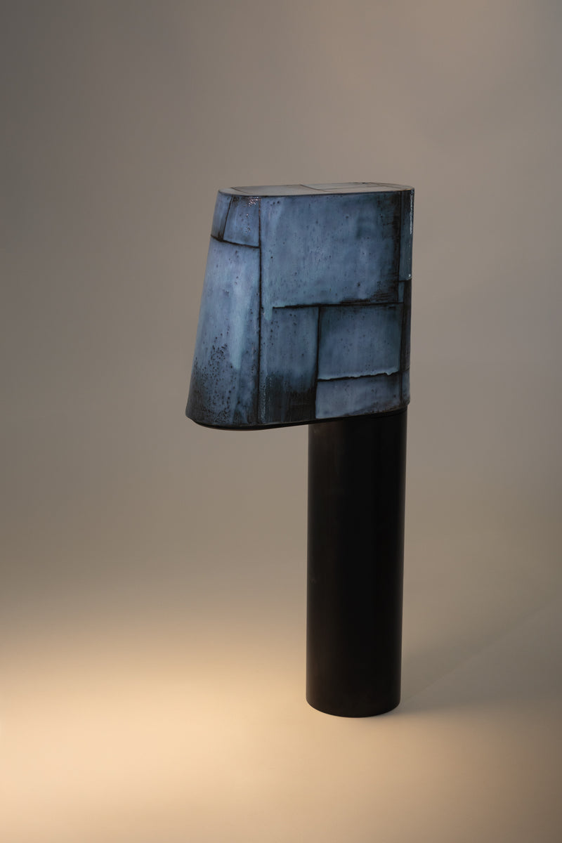 Blue & Black Hand-Made Ceramic Outdoor Lantern - Y6NXFG