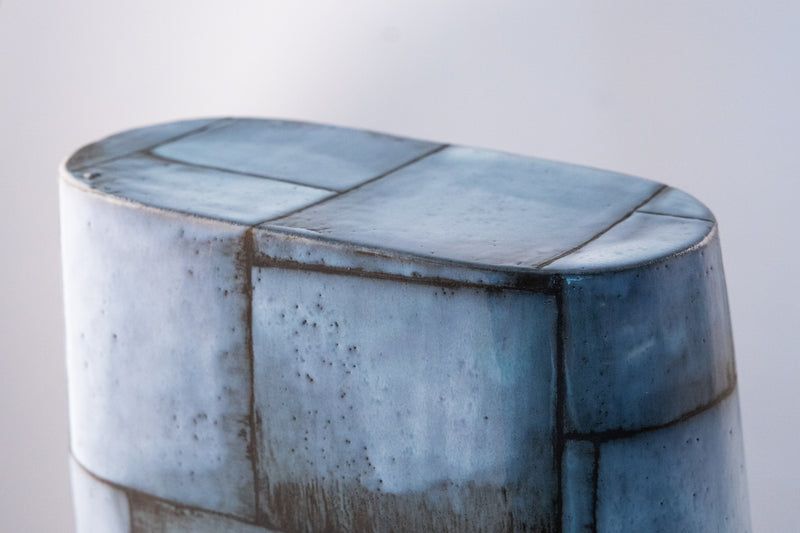 Blue & Black Hand-Made Ceramic Outdoor Lantern - Y6NXFG