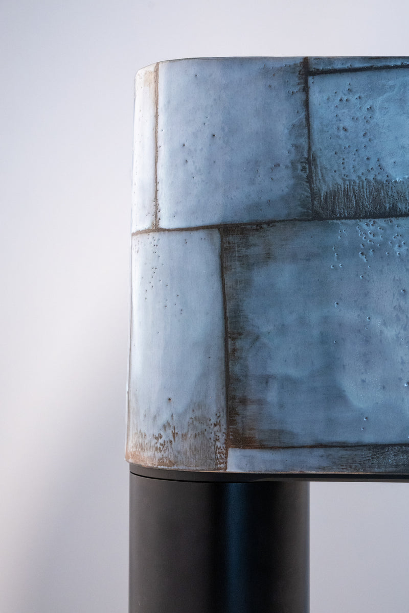 Blue & Black Hand-Made Ceramic Outdoor Lantern - Y6NXFG