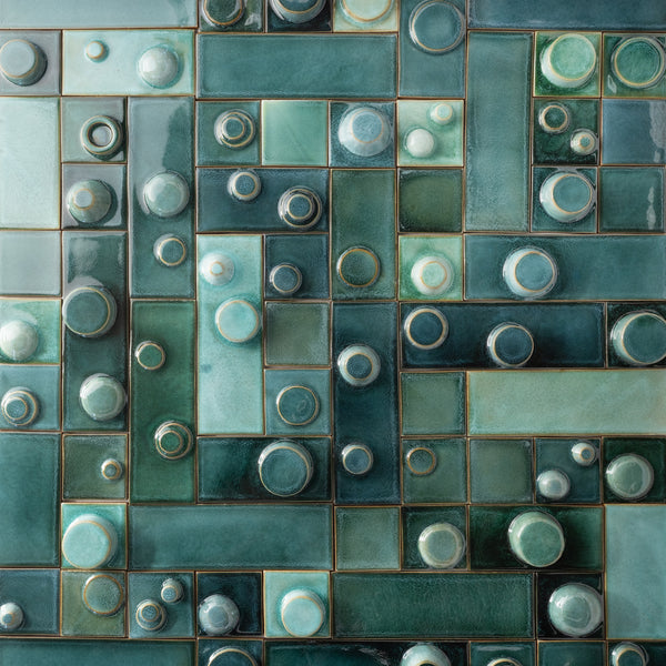 Hand-Made 3D Teal & Aqua Tiles - YGDETL