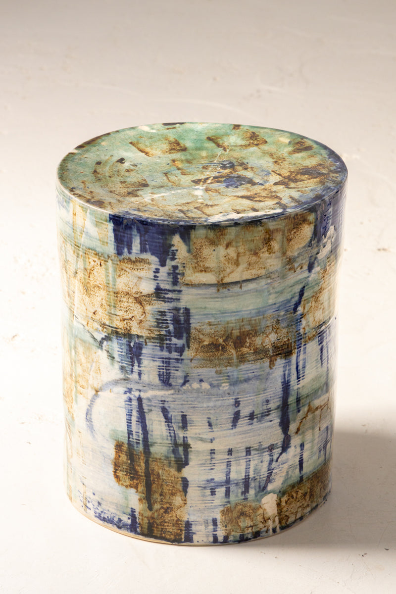 Aqua & Green Abstract Ceramic Side Table - ZATBMT