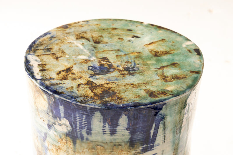 Aqua & Green Abstract Ceramic Side Table - ZATBMT