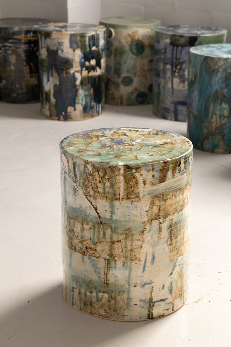 Aqua & Green Abstract Ceramic Side Table - ZATBMT