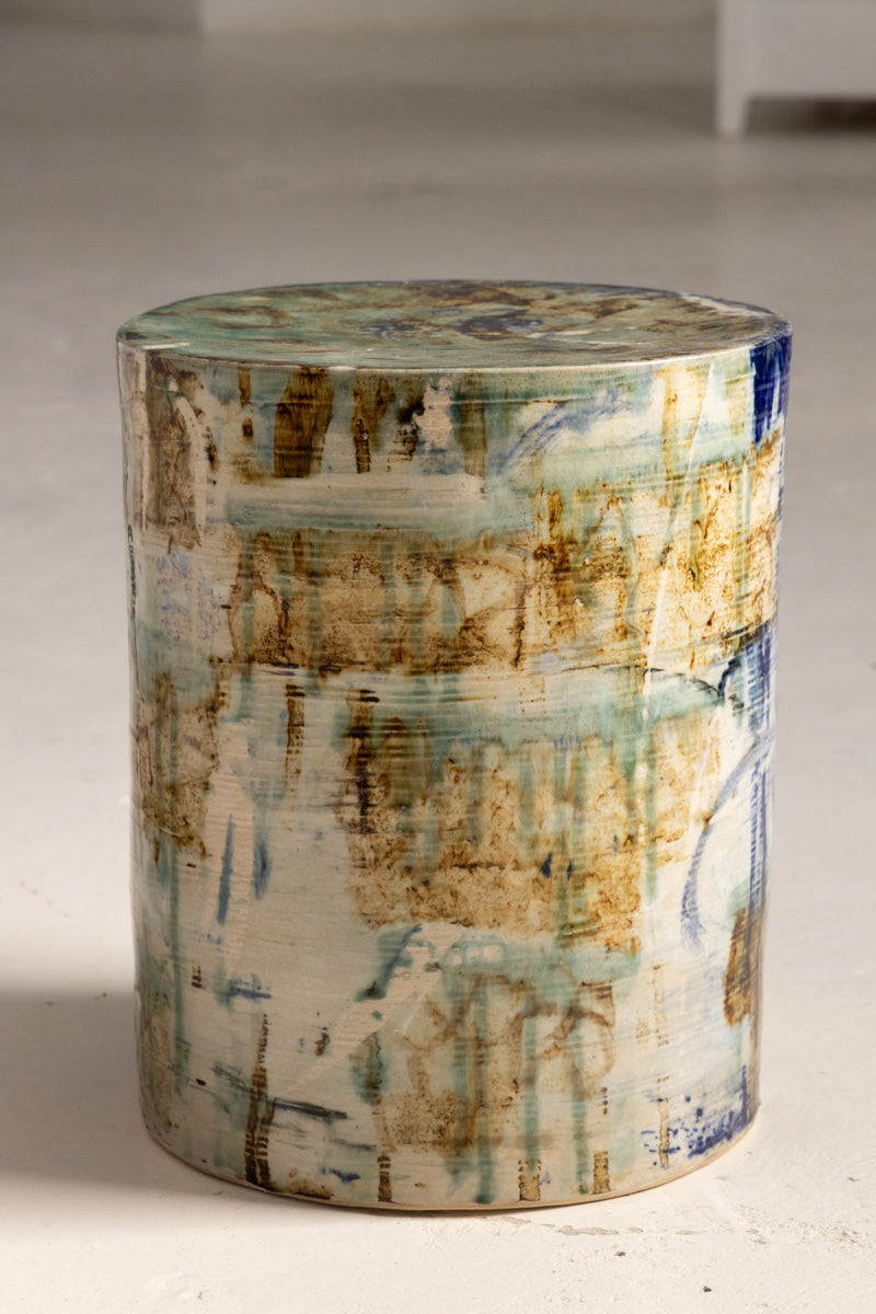 Aqua & Green Abstract Ceramic Side Table - ZATBMT