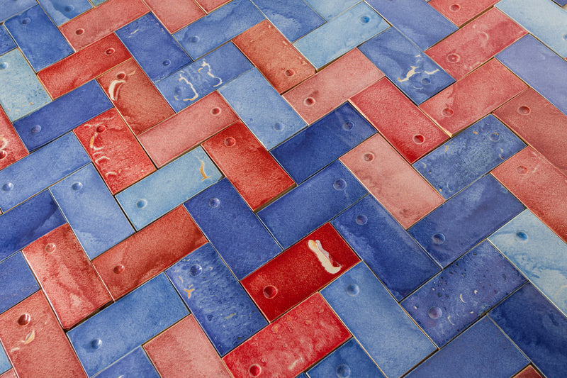 Rectangular Blue & Red Tile 2EMQ47 4B