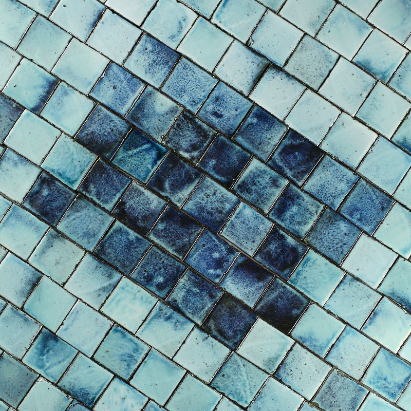 Square Chunky Tile Glassy Aqua to deep blue blend 34DMLP