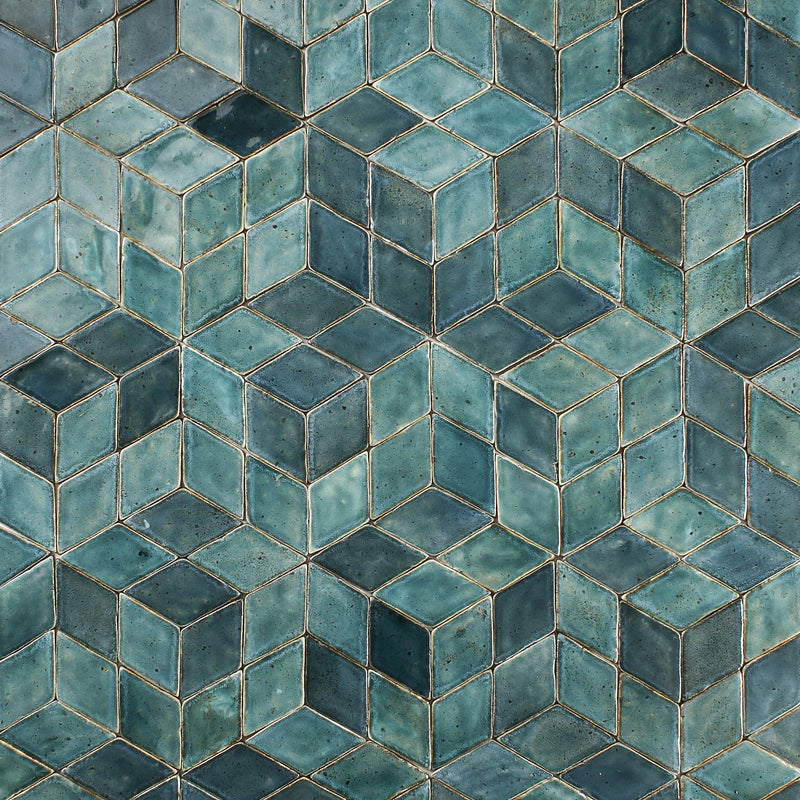 Handmade diamond tile Glassy greens 37JFTR 13C