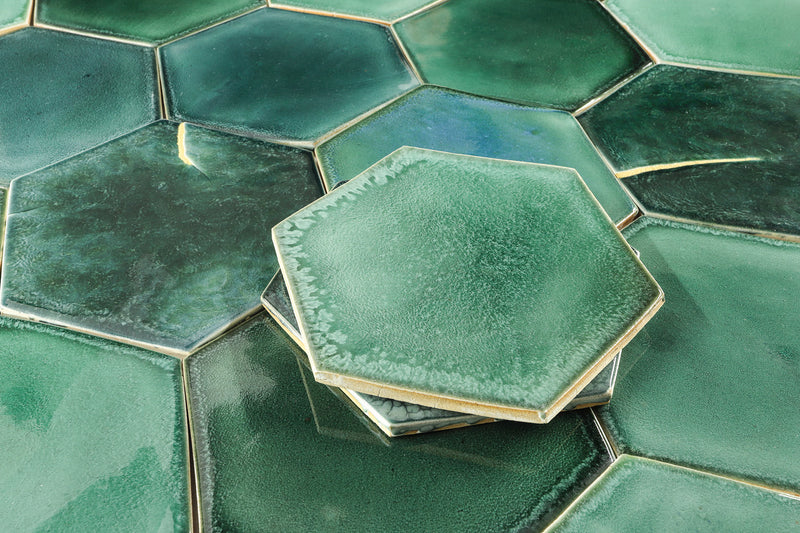 Green Glazed hexagon Tile 3FZFY7 5B