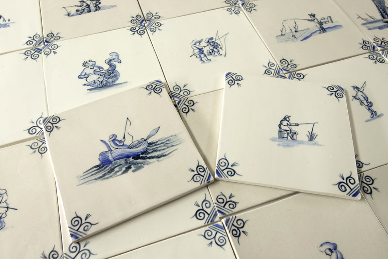Hand Painted Square Delft Tiles 3USVMS