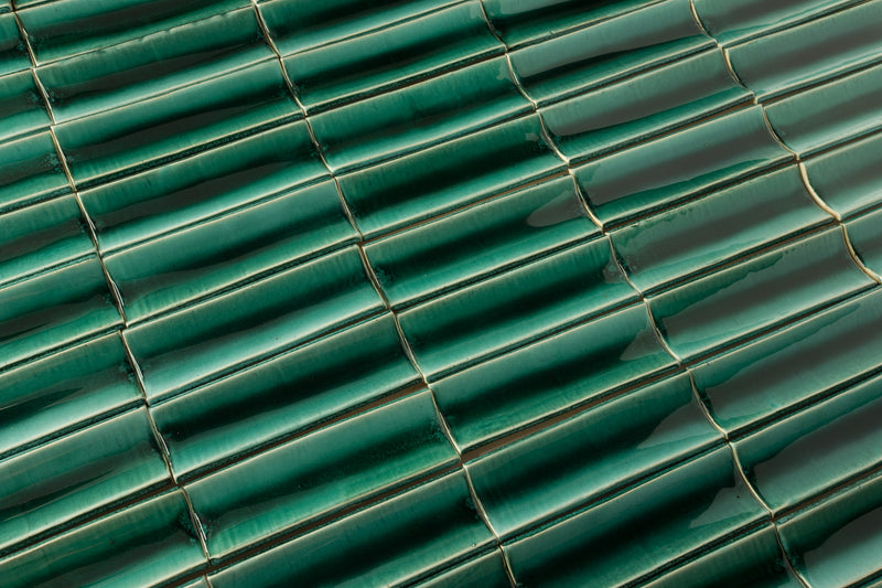 Rectangular Glassy Green Concave Tile 4XSFSY