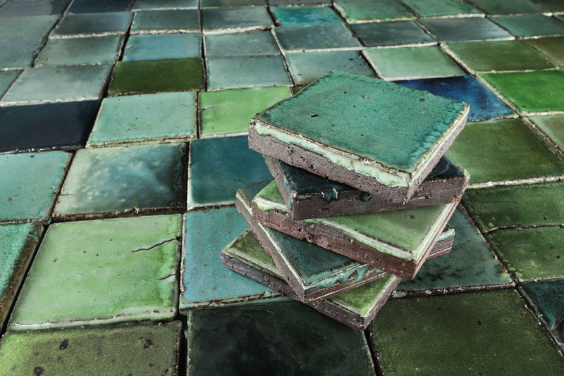 Chunky square tile glassy greens 5UZFW5_6A