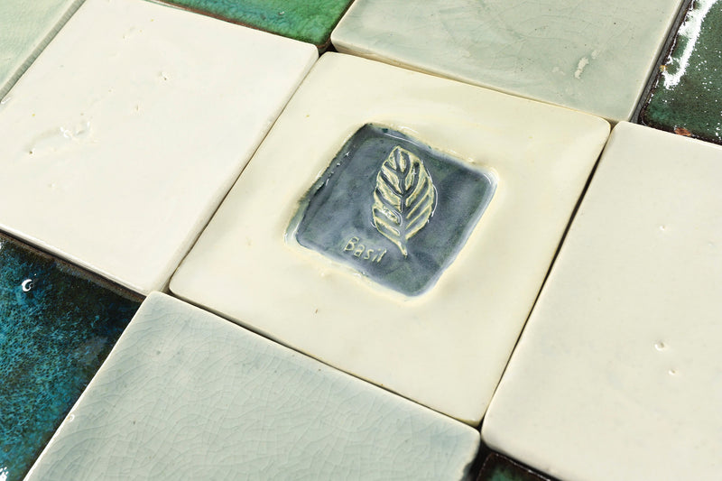 Hand made assorted square tiles green