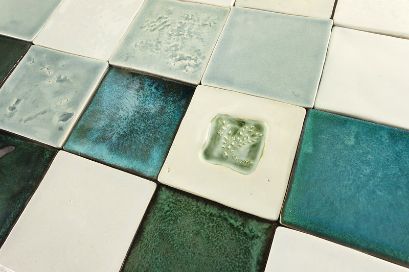 Hand made assorted square tiles green
