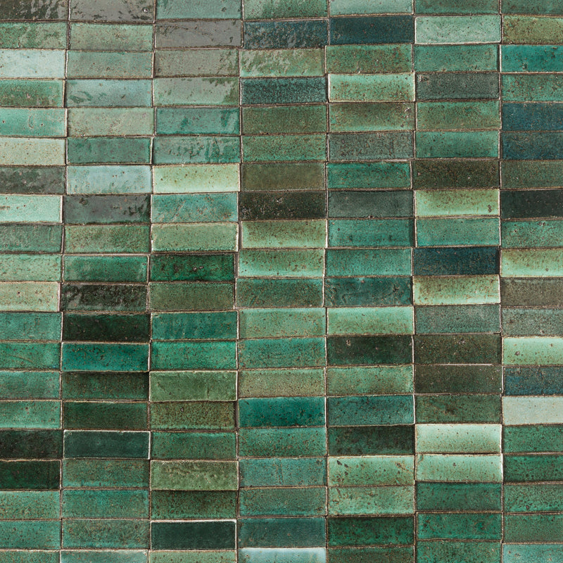 Rectangular Klompie Tile Blend of Green & Aqua in Gloss 83RPQS 8A