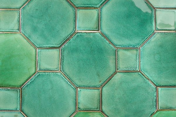 Octagon and Square Inset Tiles in Gloss Green Glaze