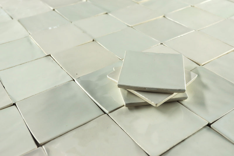 Square hand made tile pale blue and white A8LUUT 3C