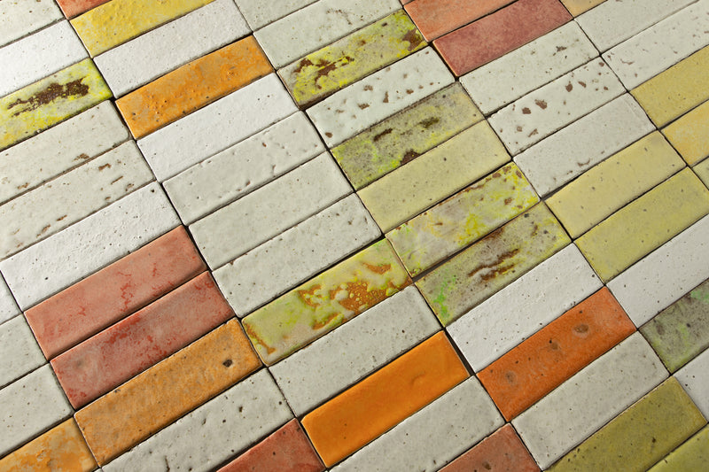 Rectangular Pascalli Tile White, Orange & Yellow Matt Glaze AFNDAL 3B