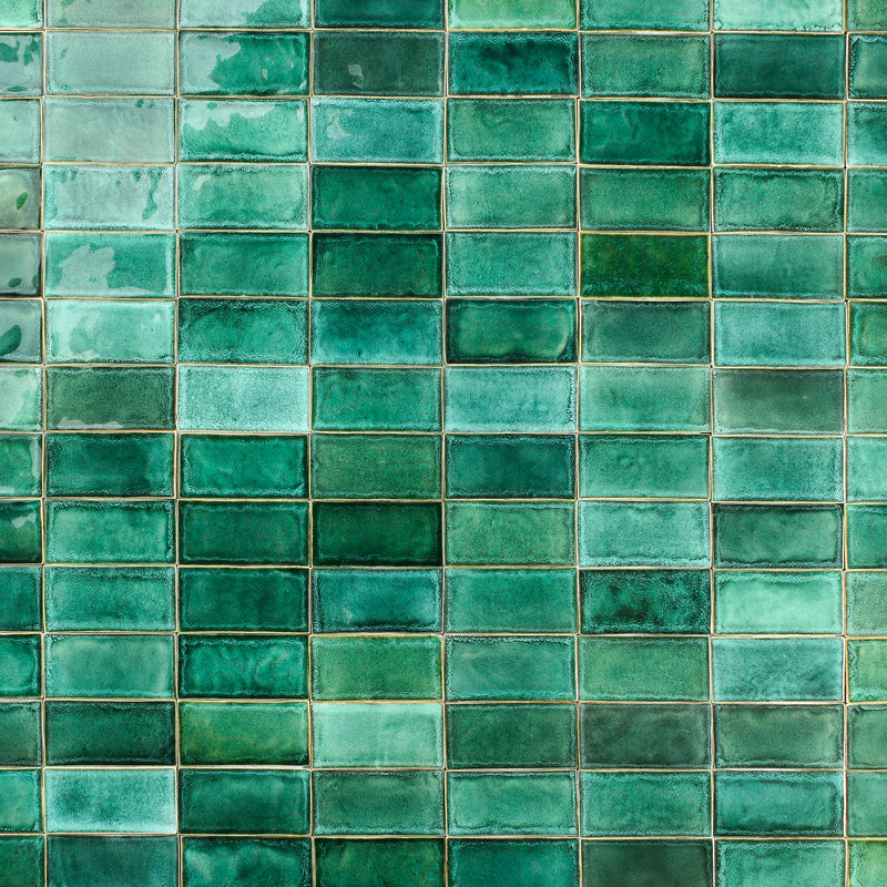 Rectangular Metro Tile Glassy Greens AJPKEH 9A