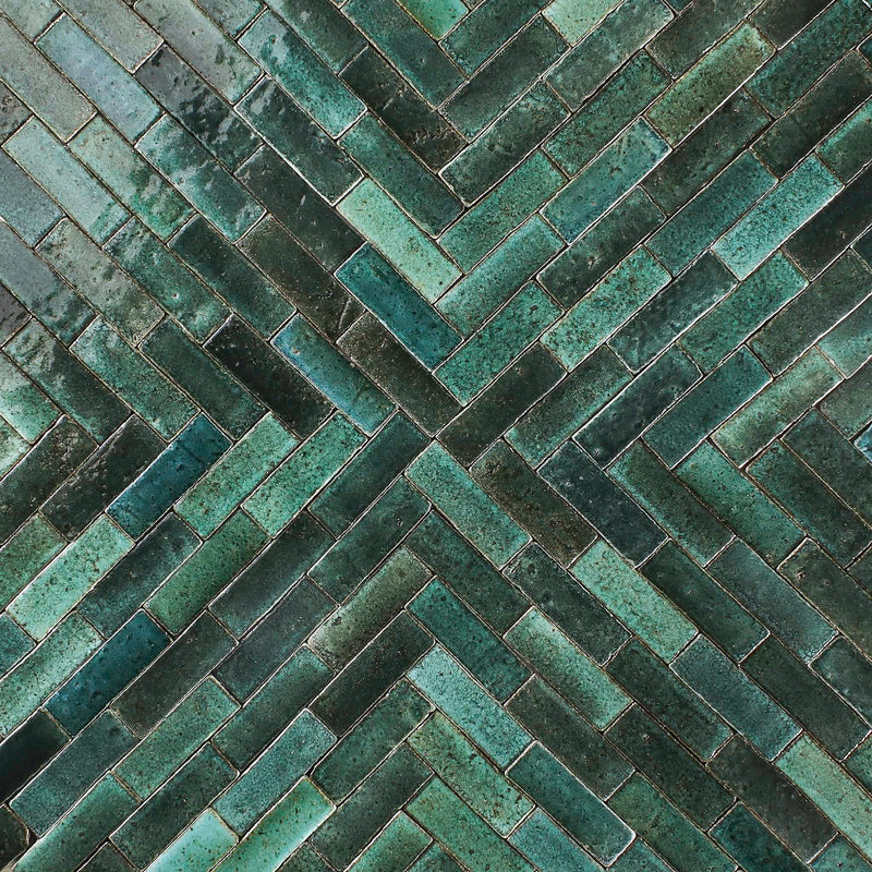 Rectangular Klompie Tile Glassy Deep Greens AUCJCZ 6A