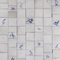 Hand painted birds in blue on white matt tile CN5XY5