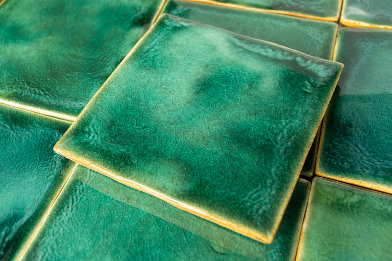 Green Glazed hand made tile D65C2K 6C