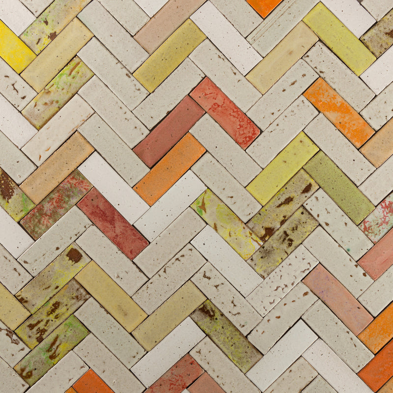 Rectangular Pascalli Tile White, Orange & Yellow Matt Glaze AFNDAL 3B