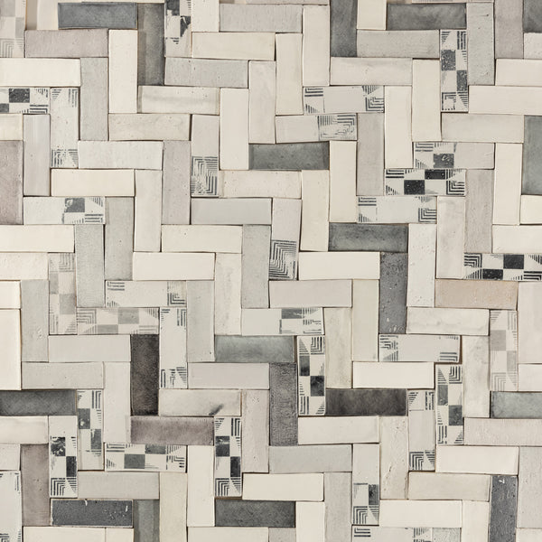Rectangular Klompie Tile White & Grey on Matt Tile Z8NUL2 4B