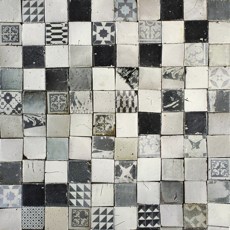 Chunky square tile Black patterns on matt white EFJ9M 11C