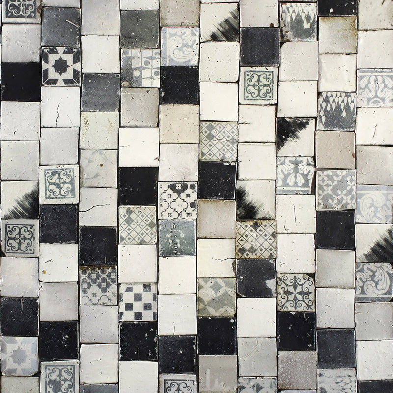 Chunky square tile Black patterns on matt white EFJ9M 11C