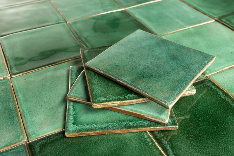 Green glazed hand made tile H5LY8A