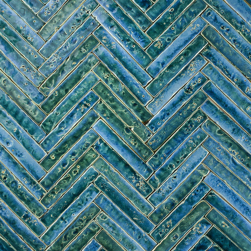 Pitted hand made rectangle tile Aqua Blues HHZKZG 1B