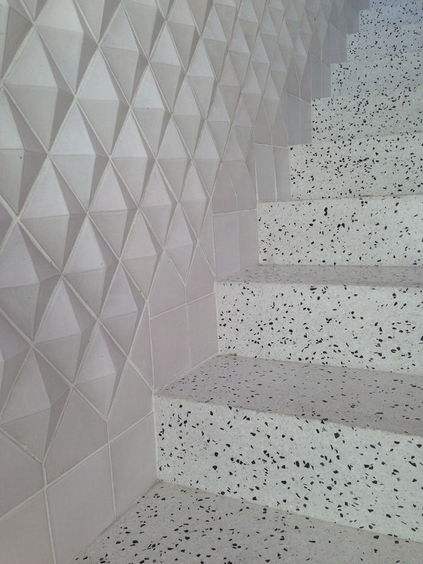 Handmade pyramid and edge surfaces glazed white