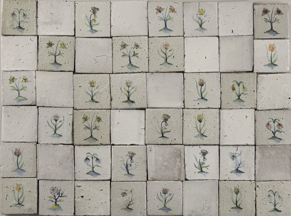 Chunky Square tile Hand Painted flowers on Matt White JZ545G
