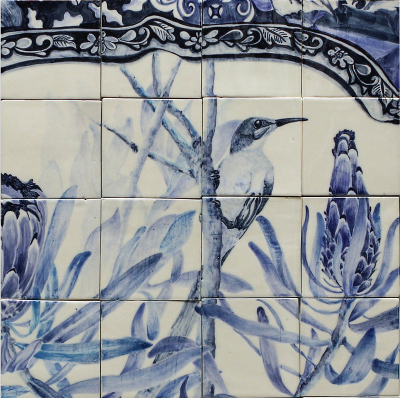 HAND PAINTED BLUE FYNBOS AND DELFT MURAL  L2E79V 2C