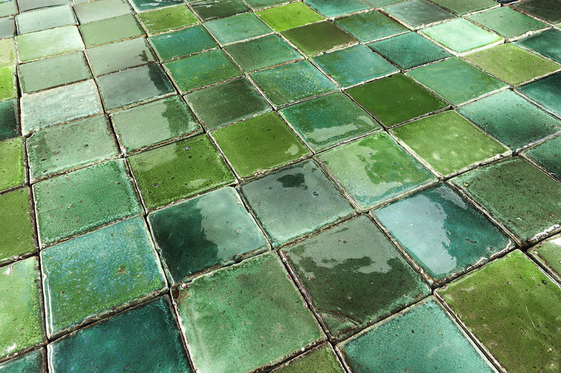 Chunky square tile glassy green blend LY99DN 7A