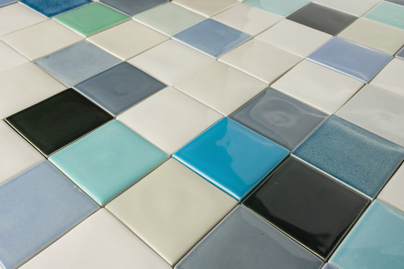 Hand-Made Blend of Blue, White and Black Square Tiles MAJMML 10C