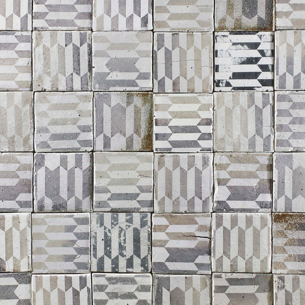 Chunky square tile black geometric pattern on matt white PGRENT 11 C