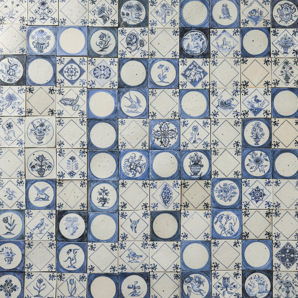 Square Hand Made Tile Hand Painted Blue and Matt White PXP7DS