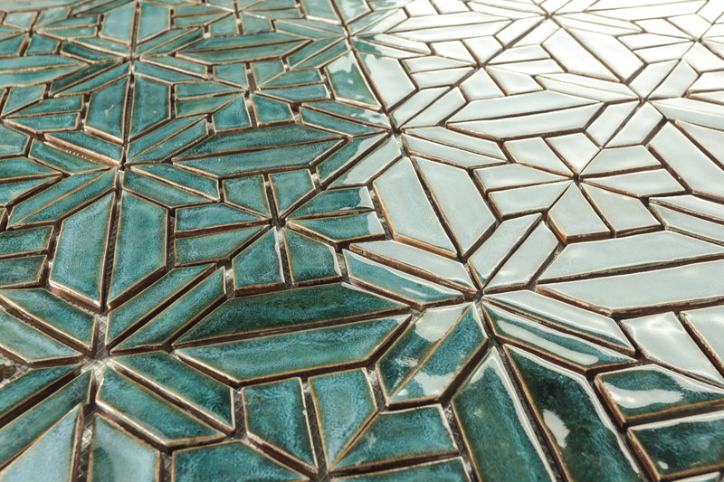 Mosaic Geometric Pattern Gloss Green Glaze QAGBWQ