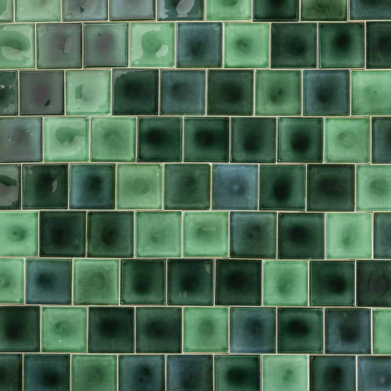 Green glazed hand made tile T8U8LR 7B