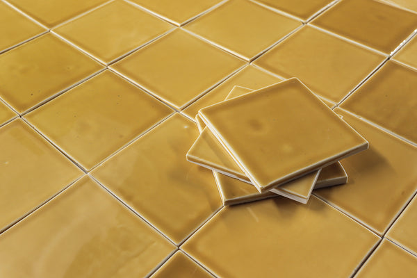 Square Handmade Glazed Mustard Yellow TWN6E7 9A