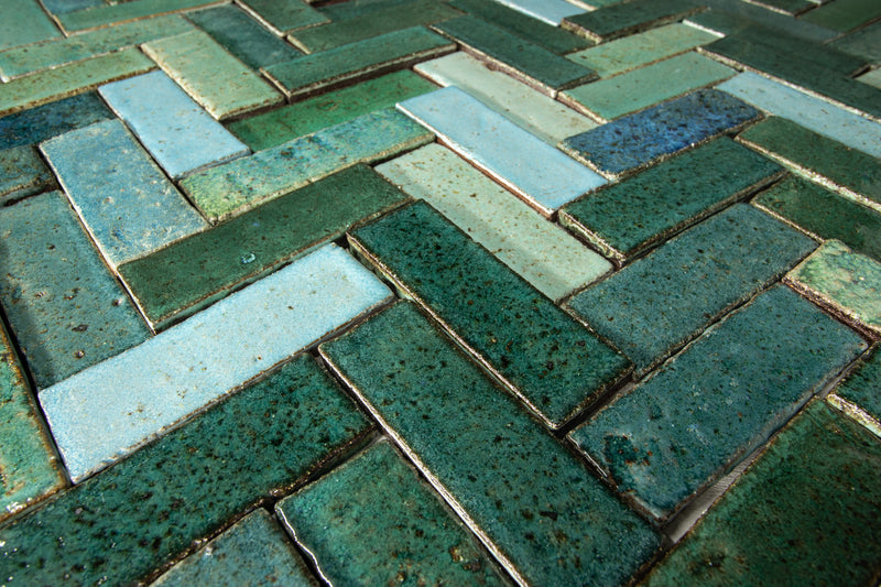Rectangular Klompie Tile Blend of Green & Aqua in Gloss TWR32Z 2B