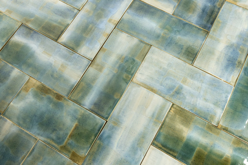 Blend of Rectangular Green Blue Tiles - UXWMCQ