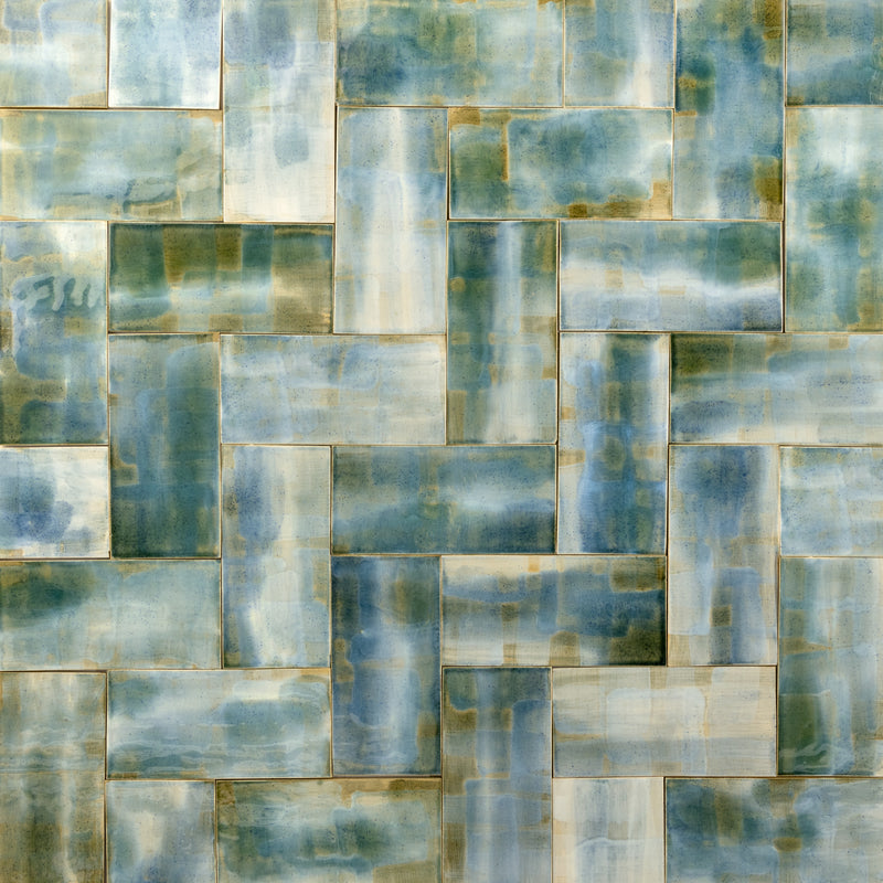 Blend of Rectangular Green Blue Tiles - UXWMCQ