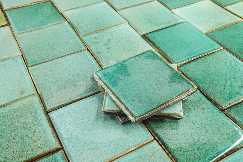 Hand Made Square Tile Green Glaze XEWFD2 6B