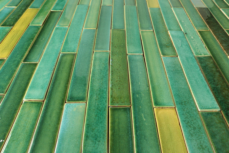 Rectangular tile glassy green/aqua blend YPGLC 9C